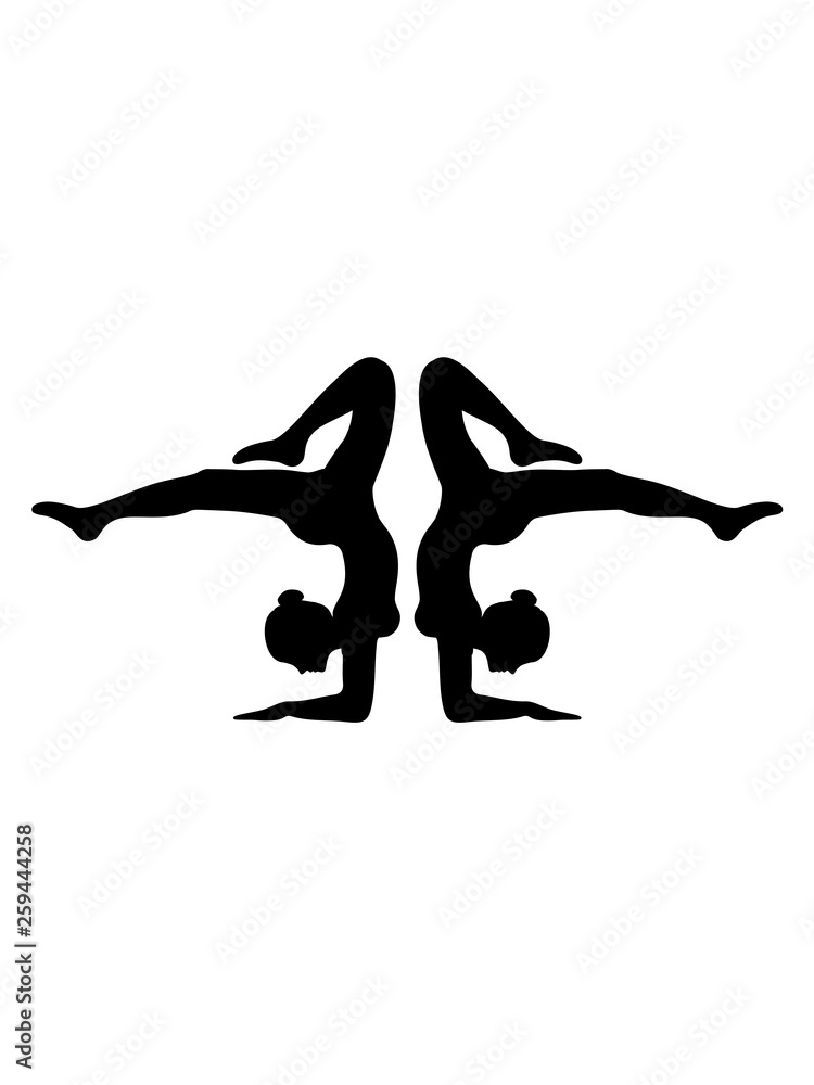 team 2 freundinnen freunde yoga gymnastik sport turnen ballette mädchen frau weiblich tunerin silhouette logo clipart verein