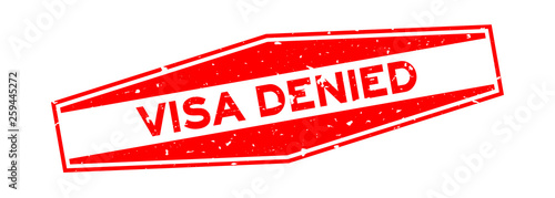Grunge red visa denied word hexagon rubber seal stamp on white background