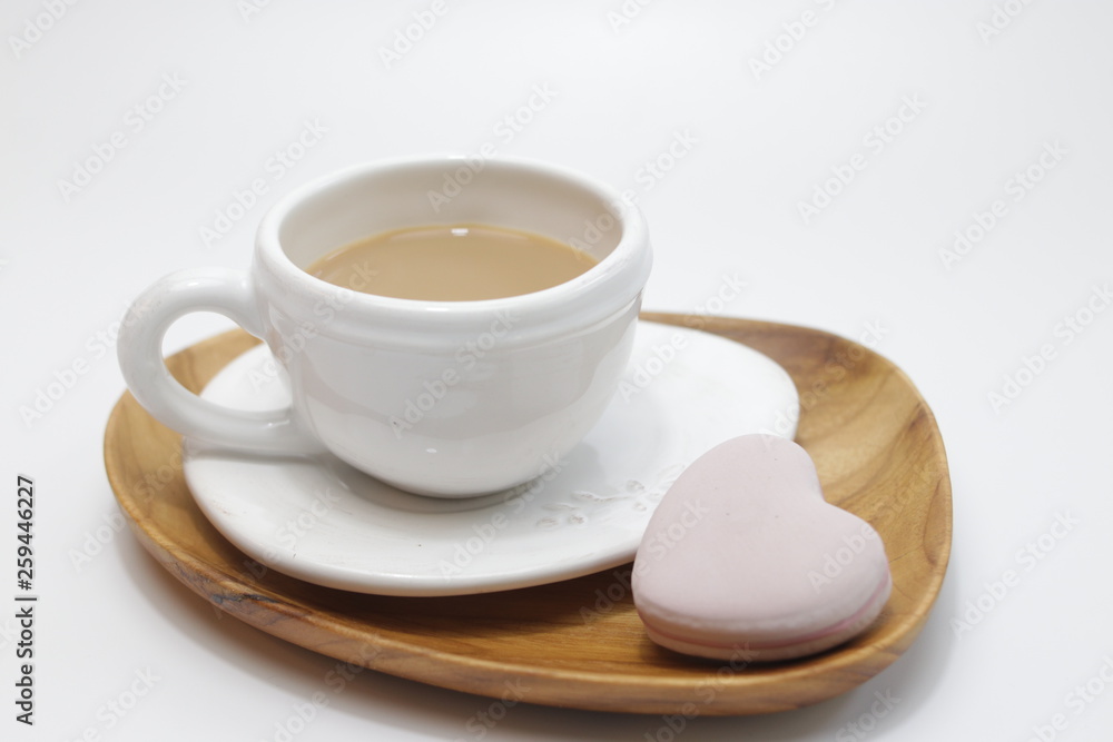Hot Coffee with Pink heart on White Background Hot Coffee with Pink heart on White Background