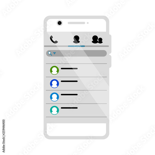 Isolated contact list in a smartphone. Mobile app. Vector illustration design