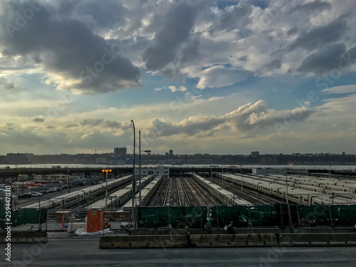 Train yards near Hudson River in New York City