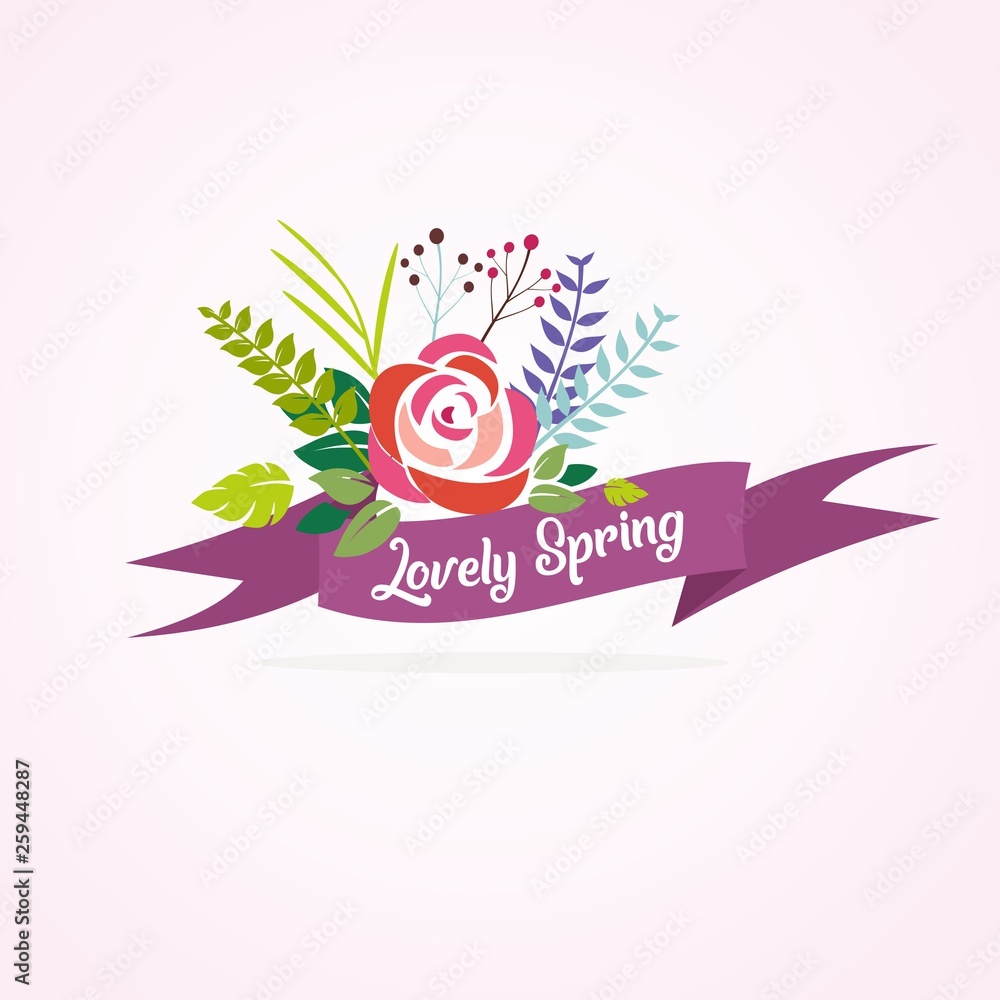 spring Flower Ribbons banner pastel design template spring Flower Ribbons banner pastel design template
