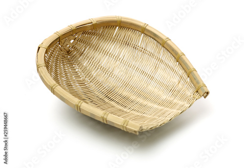 Bamboo basket hand made isolated on white background. Woven from bamboo tray.