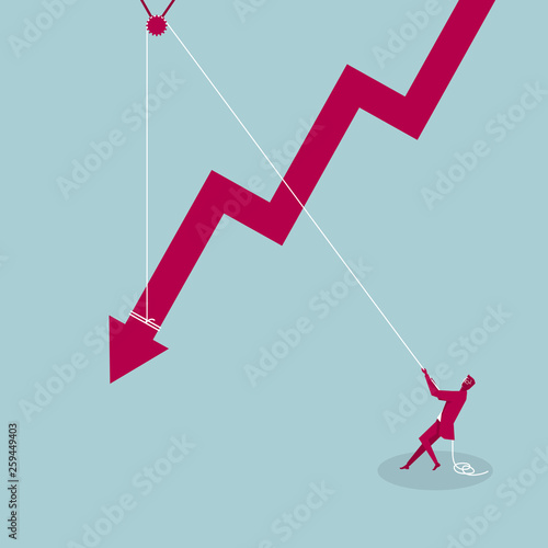 Save the sluggish economy. Isolated on blue background.