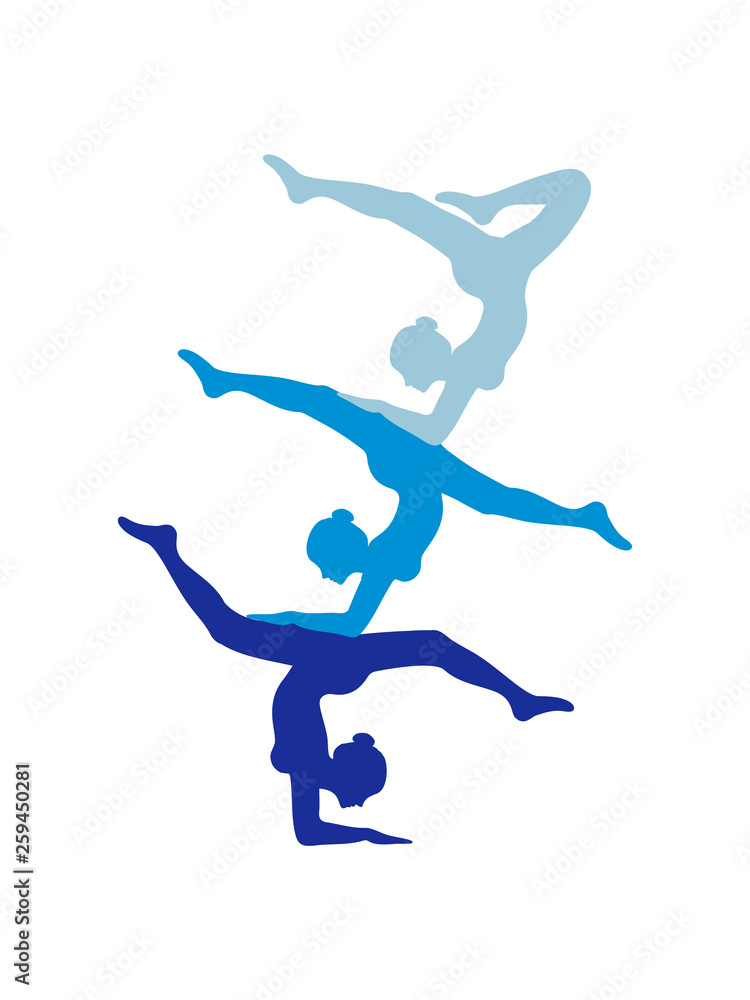 gymnastik turm zirkus team 3 turnerinnen crew freunde frau yoga sport turnen ballette mädchen weiblich silhouette logo clipart verein