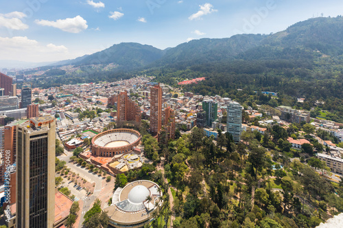 Colombia Bogota aerial view of Indipendence park, bulls square arena and planetarium building