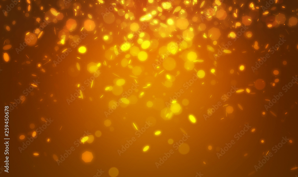Golden many glitter light falling from top set on dark background Golden many glitter light falling from top set on dark background