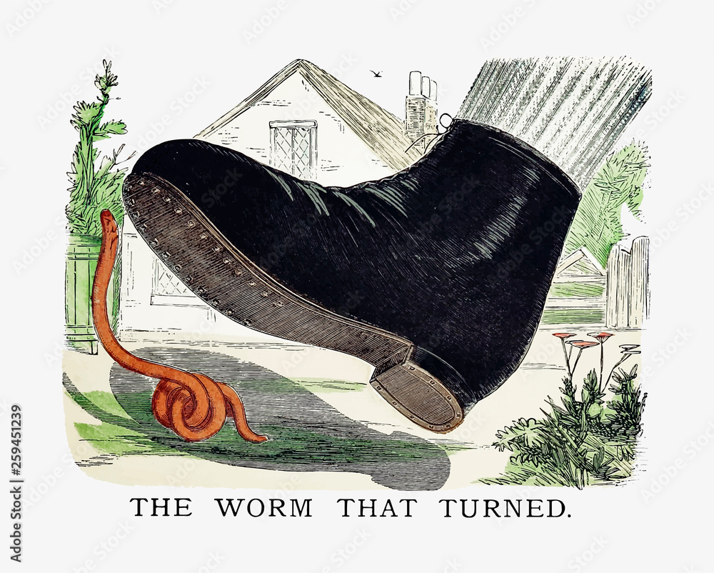 Stepping on a worm vintage artwork Stock Vector | Adobe Stock