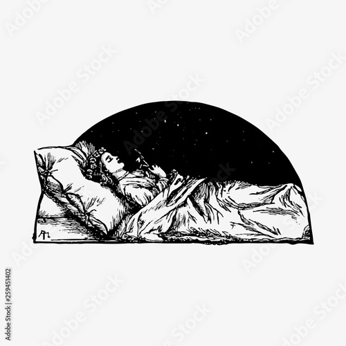 Sleeping beauty vintage drawing