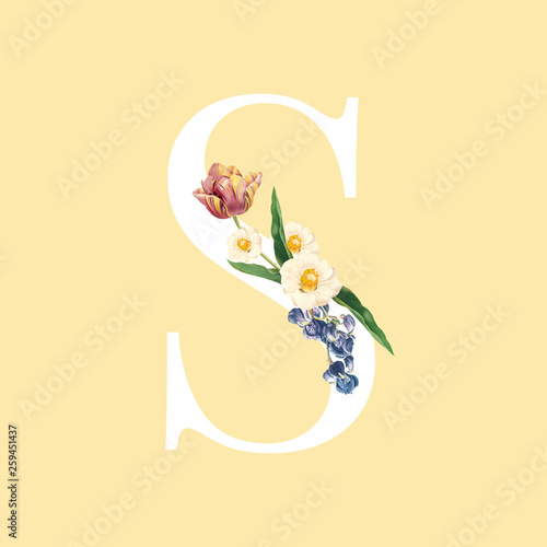 Floral styled letter R typography