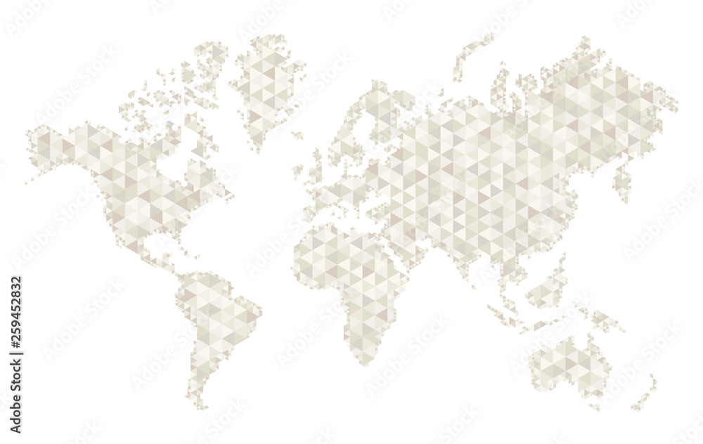 Map of world with trendy triangles design. Polygon Mesh of Earth Map, in white colors. Vector Background.