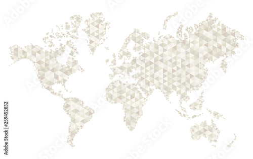 Map of world with trendy triangles design. Polygon Mesh of Earth Map, in white colors. Vector Background.