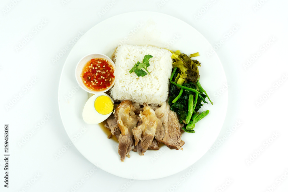 Thai Style Food, Stewed pork leg isolated on white background, Blank for design, food concept Top view.. Thai Style Food, Stewed pork leg isolated on white background, Blank for design, food concept Top view..