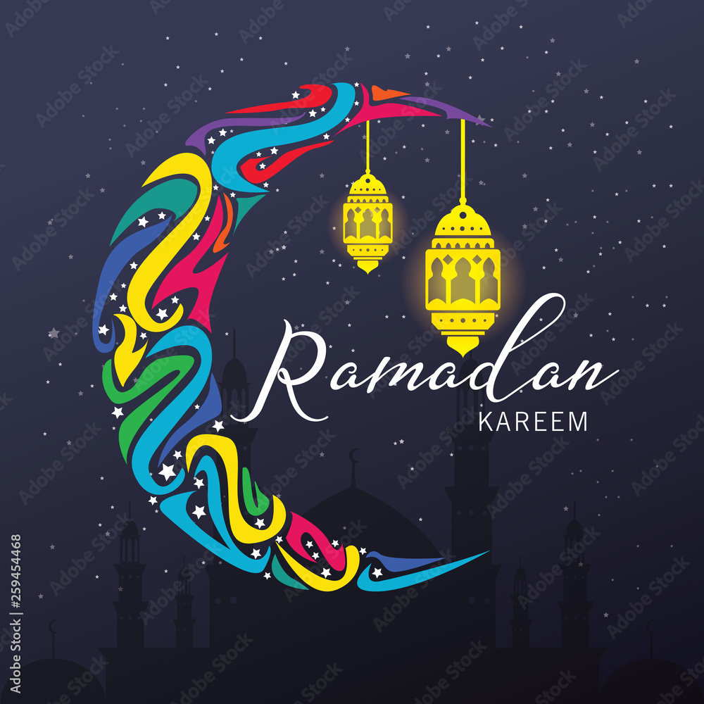 Ramadan Kareem banner vector illustration, Ramadan Mubarak ...
