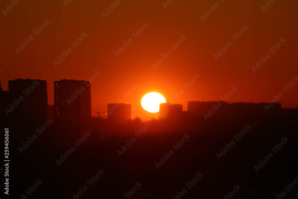 Silhouette of urban landscape at the dawn