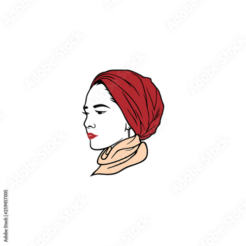 Beautiful Turban Girl Hairstyle, Moslem Hijab Girl Vector Design. Logo, Icon, Sign, Illustration Template