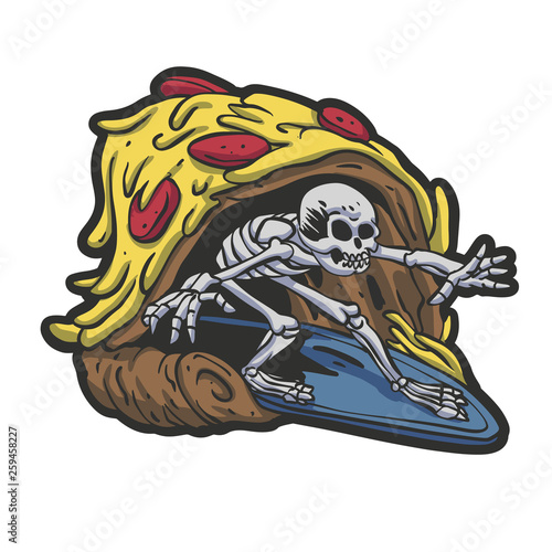 Skeleton pizza surf cartoon - Vector illustration