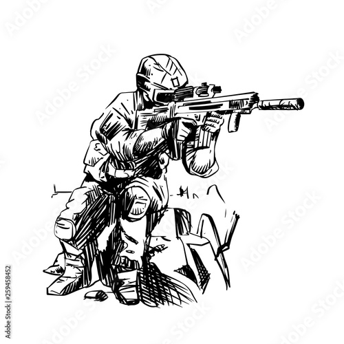 US soldier with rifle on white background - Vector illustration