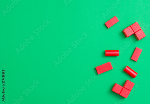 Kid toy top view isolated on green background, kid or child development concept
