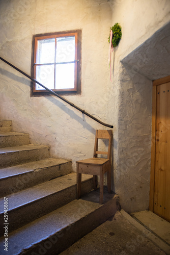 Old staircase inside the building on Hallstatt village