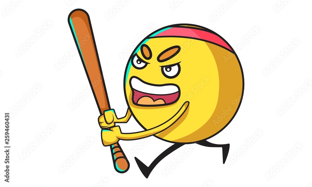 Vector cartoon illustration of cute ball emoji with baseball bat in hand.  Isolated on white background. Stock Vector | Adobe Stock