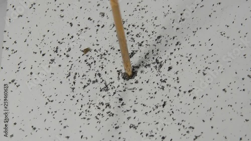 Iron powder shows the magnetic lines of forces arond a conductor where a current of 20 Amperes flow. photo