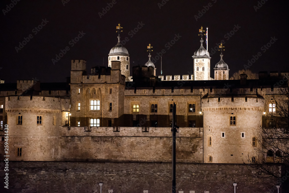 Tower of London, medieval castle by night