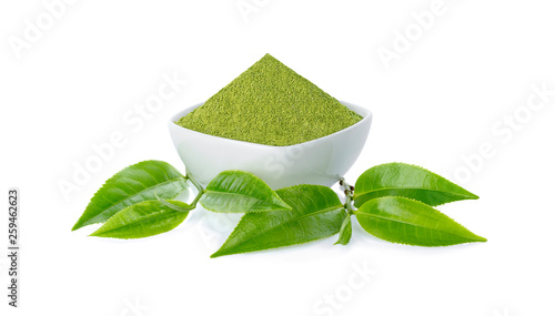 Green tea leaf isolated on white background.