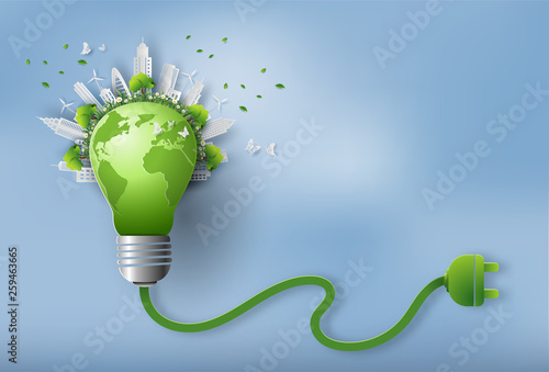 Eco friendly and earth day concept, paper art and craft style, flat-style vector illustration.