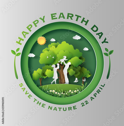 Eco friendly and earth day concept, paper art and craft style, flat-style vector illustration.