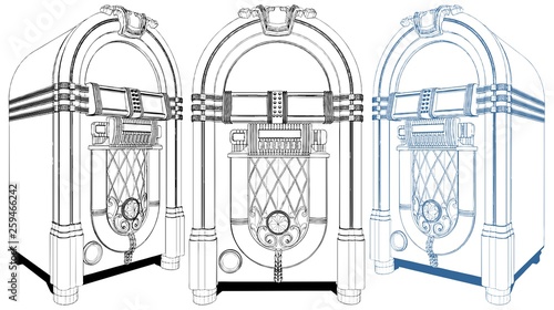 Retro Antique Jukebox Vector 02. Illustration Isolated On White Background.