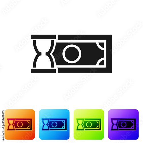Black Fast payments icon on white background. Fast money transfer payment. Financial services, fast loan, time is money, cash back concept. Set icon in color square buttons. Vector Illustration