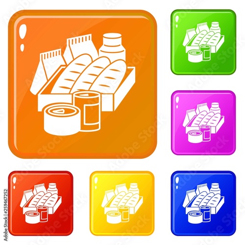 Refugee help food icons set collection vector 6 color isolated on white background