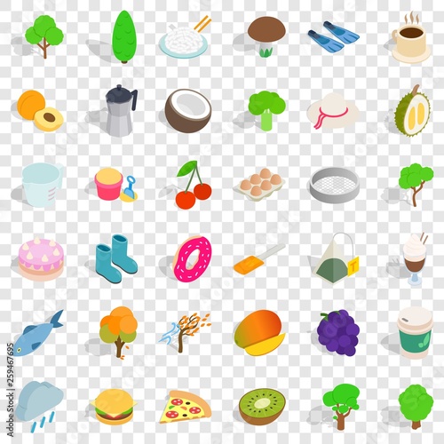 Fototapeta Naklejka Na Ścianę i Meble -  Vegetarian kitchen icons set. Isometric style of 36 vegetarian kitchen vector icons for web for any design