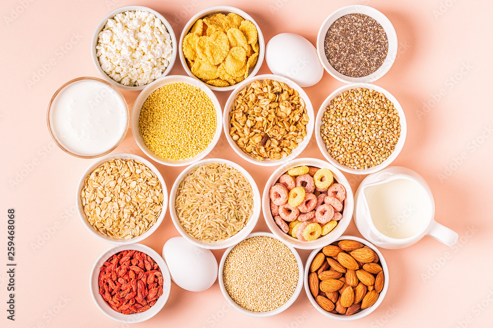 Ingredients for healthy breakfast, top view. Ingredients for healthy breakfast, top view.