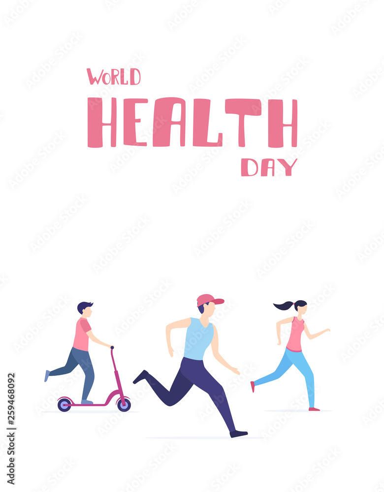 People Run in World Health Day on White Background People Run in World Health Day on White Background