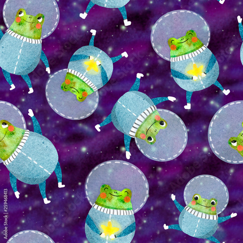 pattern with frog astronaut photo