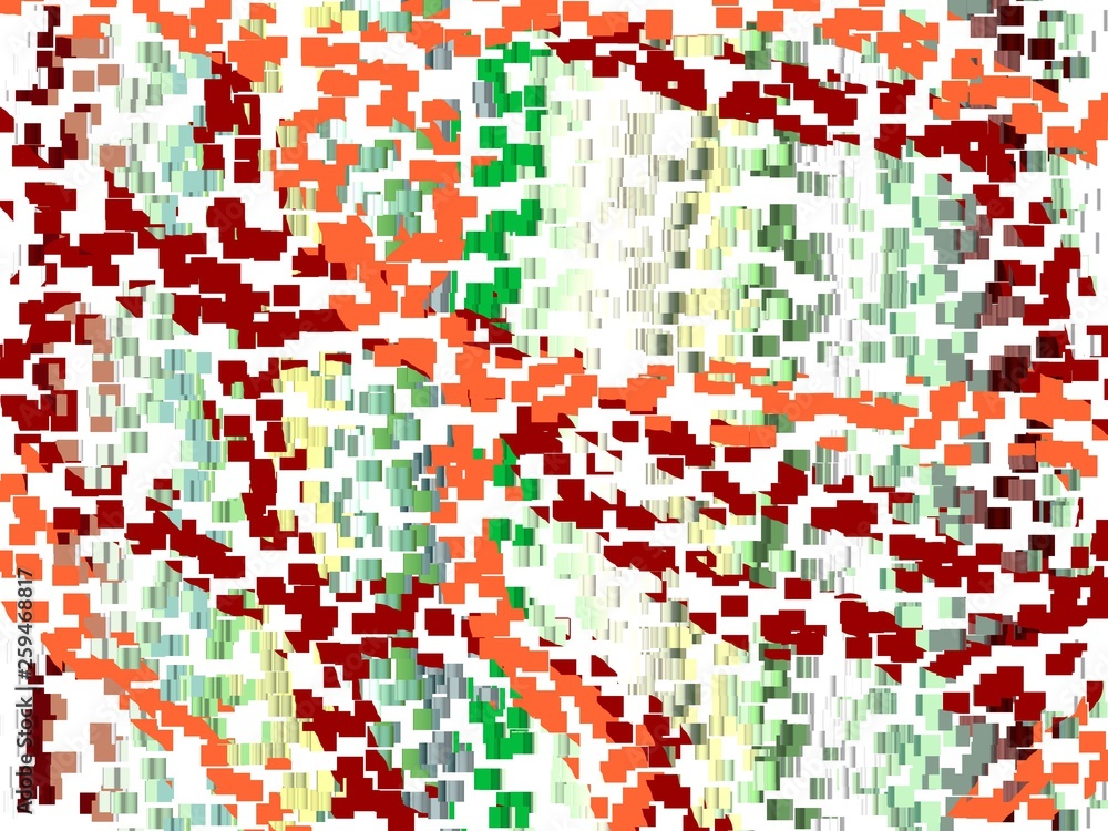 Fototapeta premium Green orange red sparkling shapes, abstract vivid background and shapes