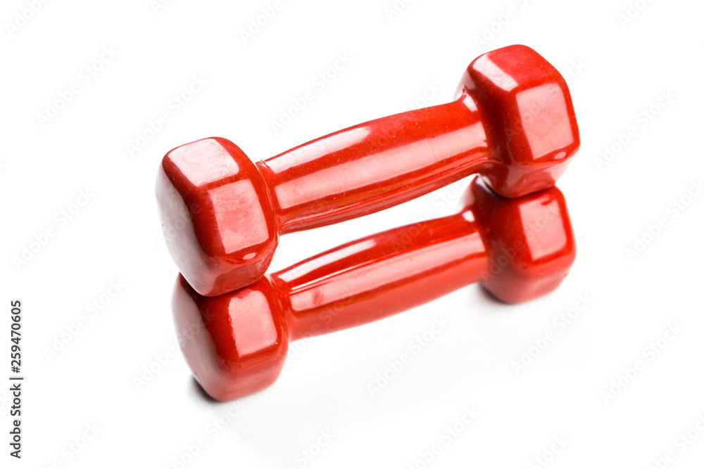 Red dumbbells isolated on white background Red dumbbells isolated on white background