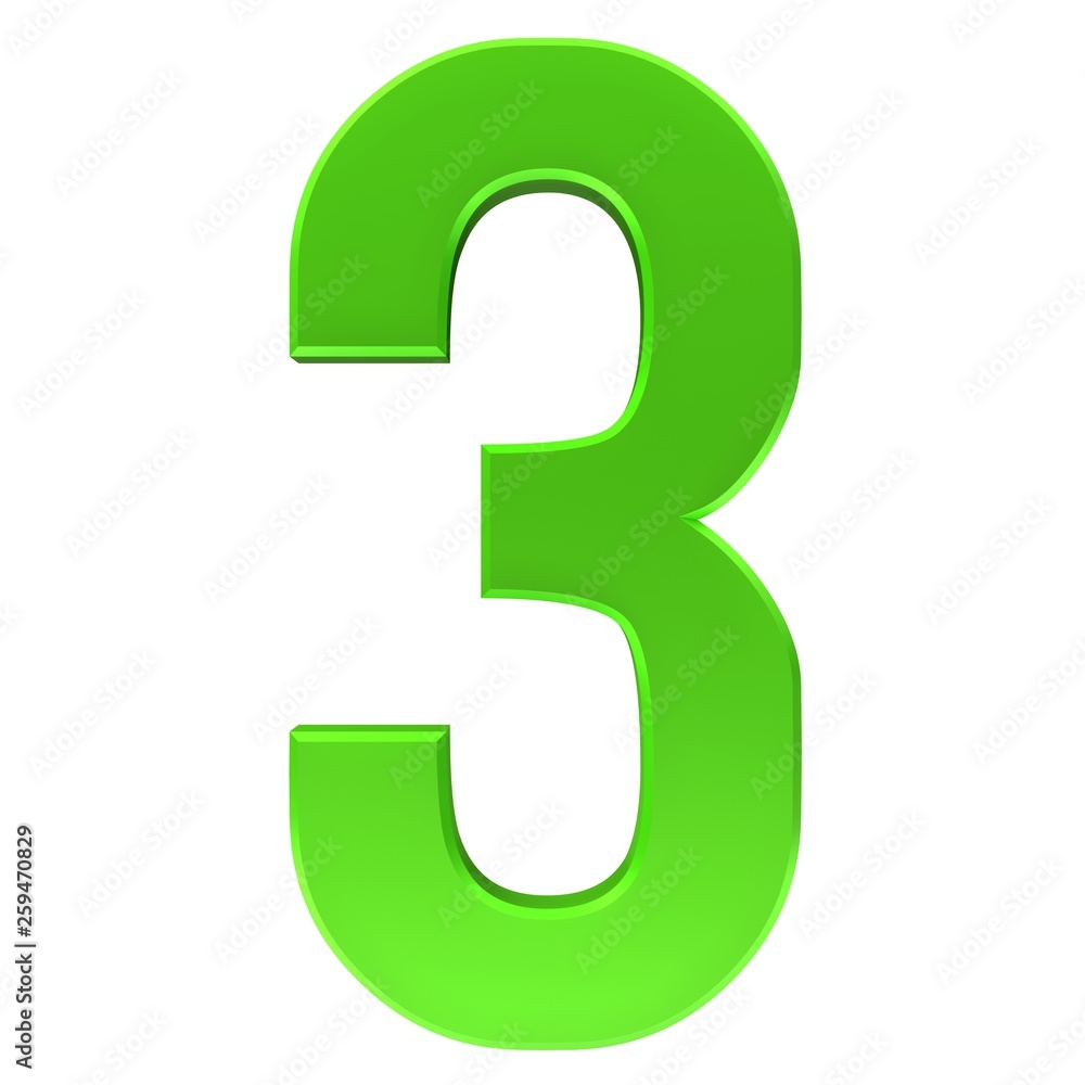 Naklejka premium 3 number three third green 3d render sign symbol icon isolated on white background