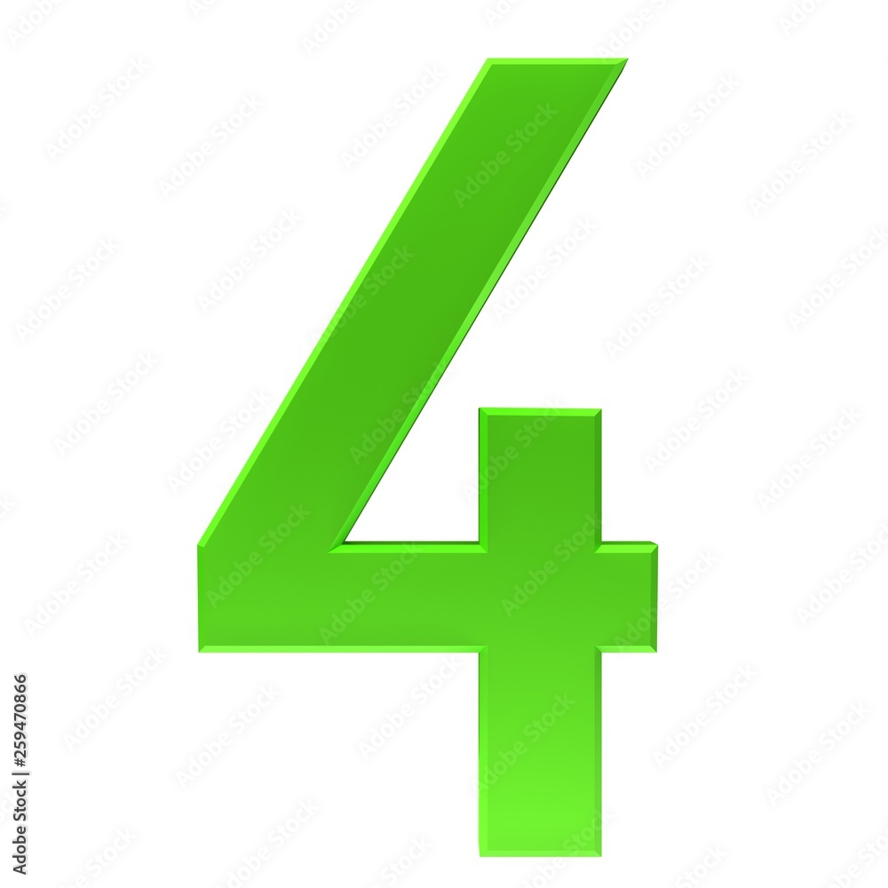 Obraz premium 4 number four fourth green 3d render sign symbol icon isolated on white background