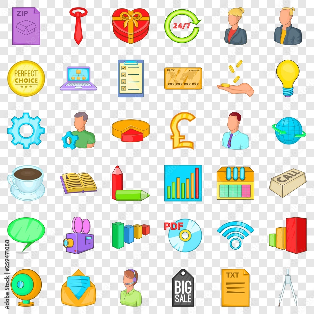 Online marketing icons set. Cartoon style of 36 onlinemarketing vector icons for web for any design