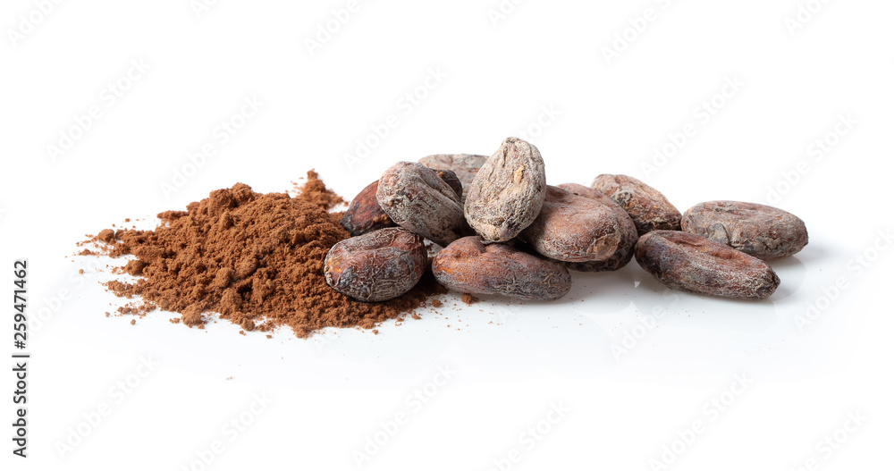Pile cocoa powder isolated on white background Pile cocoa powder isolated on white background