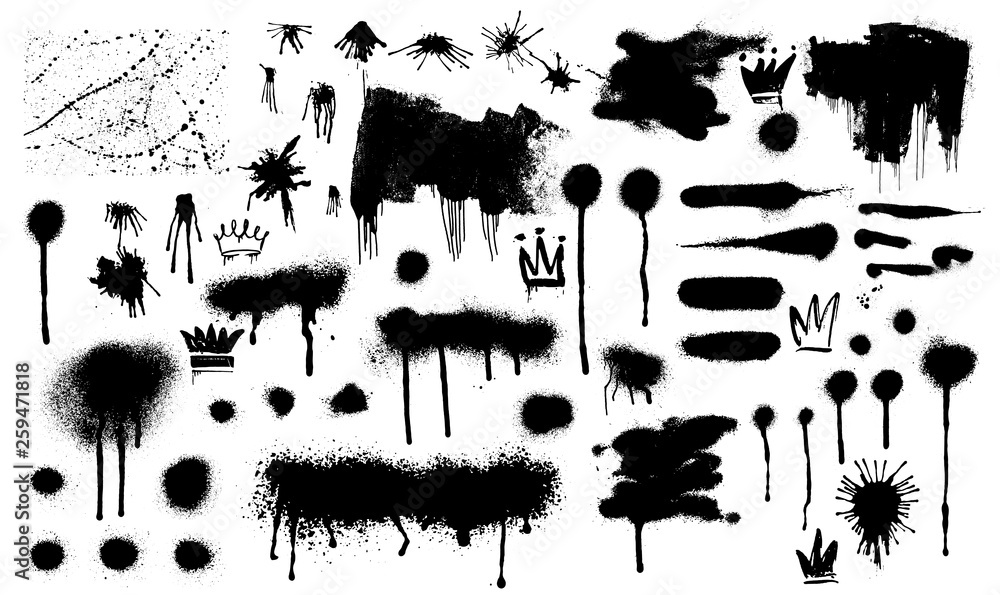 Spray graffiti stencil template. Black splashes Vector set Spray. Blank  shapes for your design. Line or texture. Vector illustration. Isolated on  white background. Stock Vector | Adobe Stock