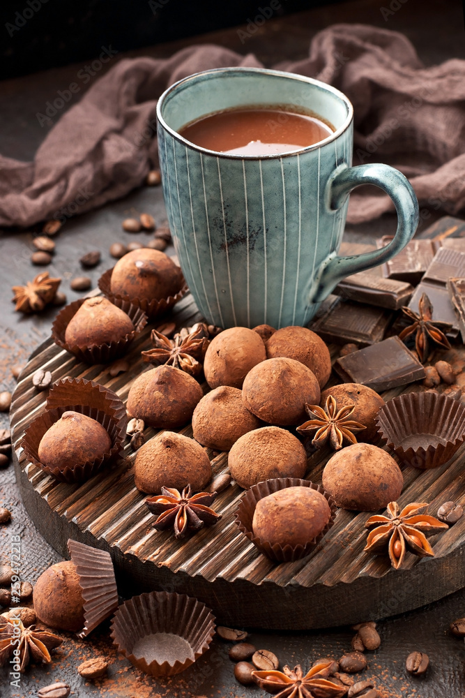 Hot chocolate mug with truffles candy