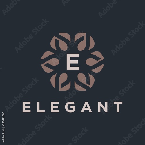 Vector letter E logo design leaf template. Universal symbol icon vector design. Luxury alphabet leaf logotype