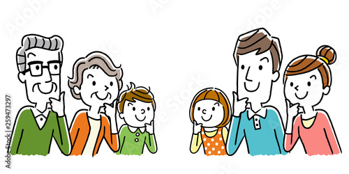 イラスト素材：考える家族