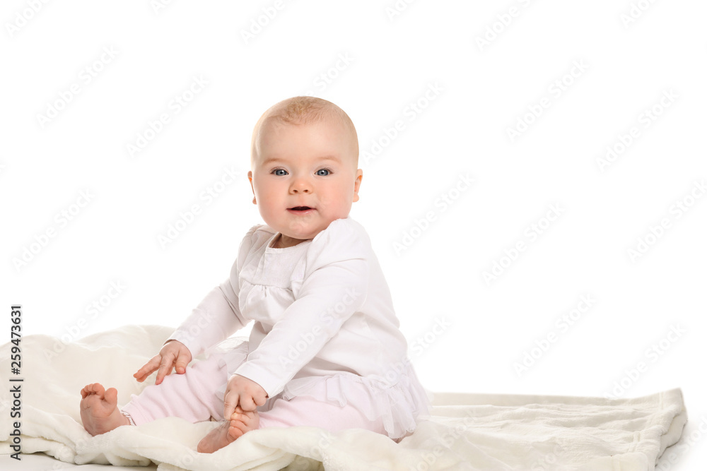 Portrait of adorable baby girl on white background Portrait of adorable baby girl on white background