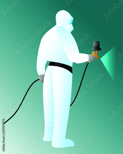 Car painter is painting with the gun in overalls