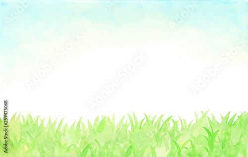 空と草原・さわやか水彩フレーム